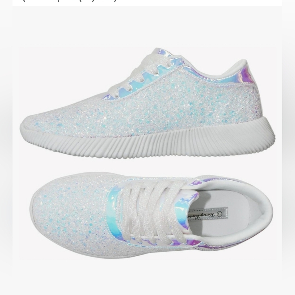 Roxy Rose White Holographic Glitter Sneakers. NWT size 9